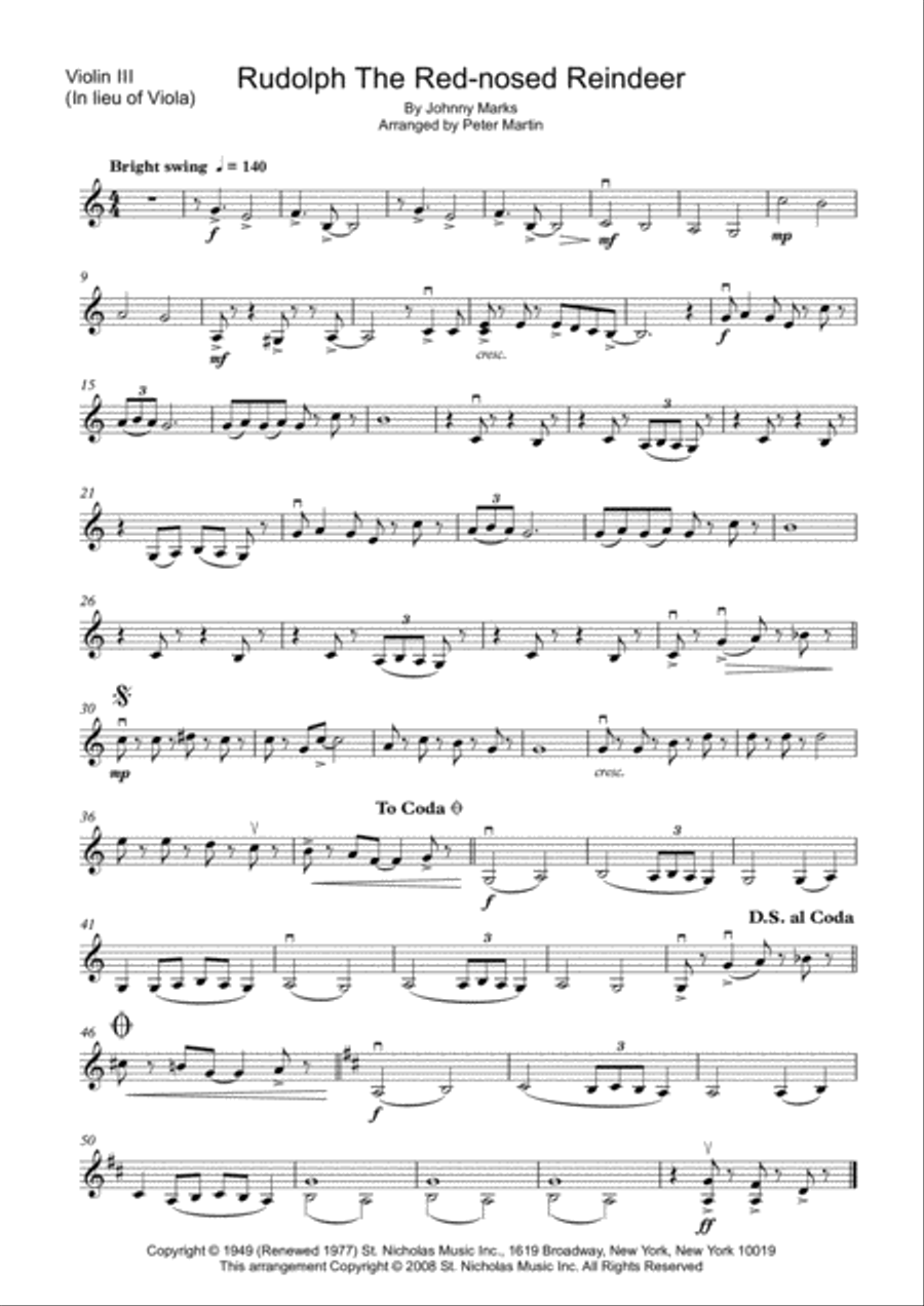 Rudolph The Red-nosed Reindeer String Quartet scores gallery preview page 4