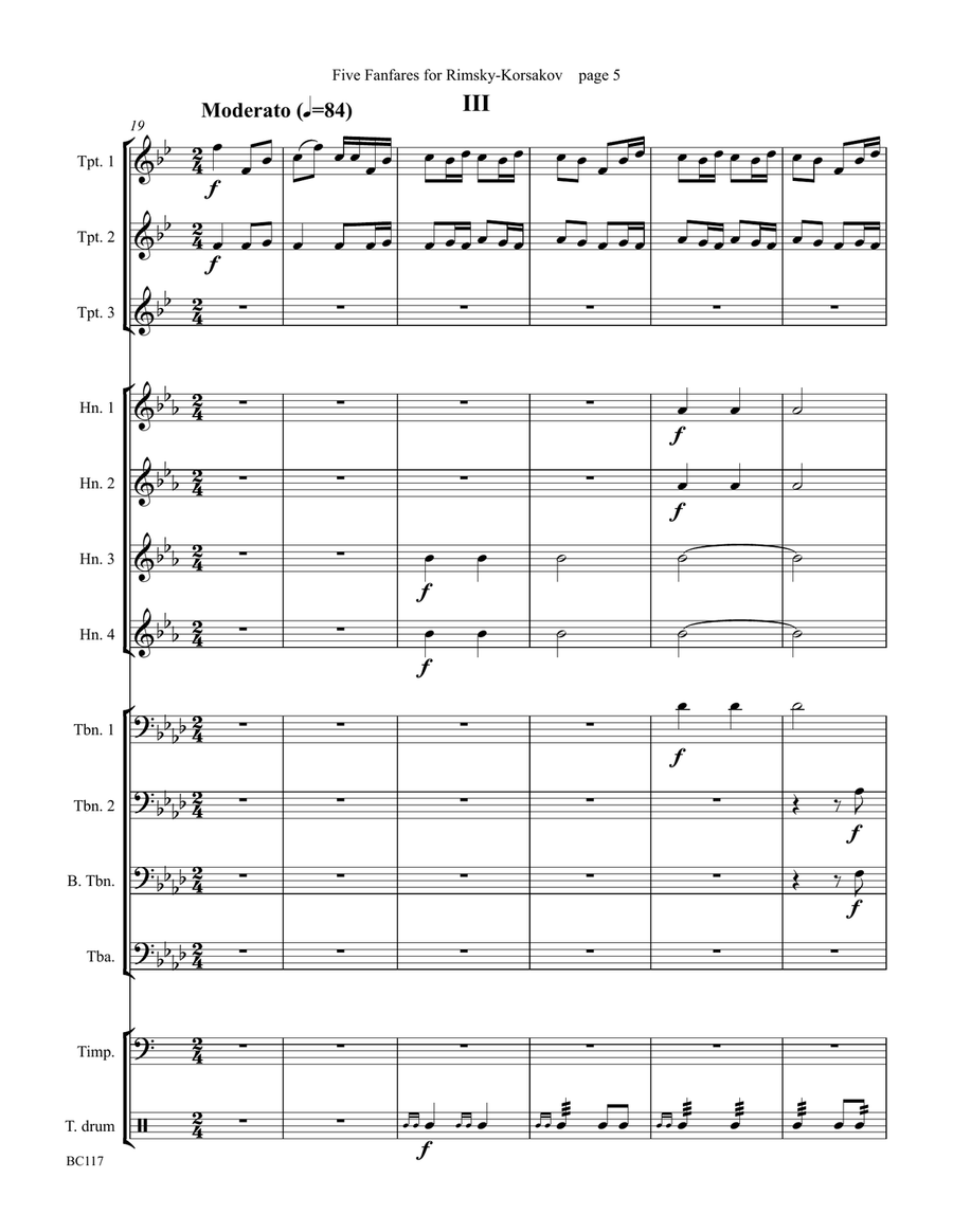 Five Fanfares for Rimsky-Korsakov for Brass Choir Brass Ensemble scores gallery preview page 4