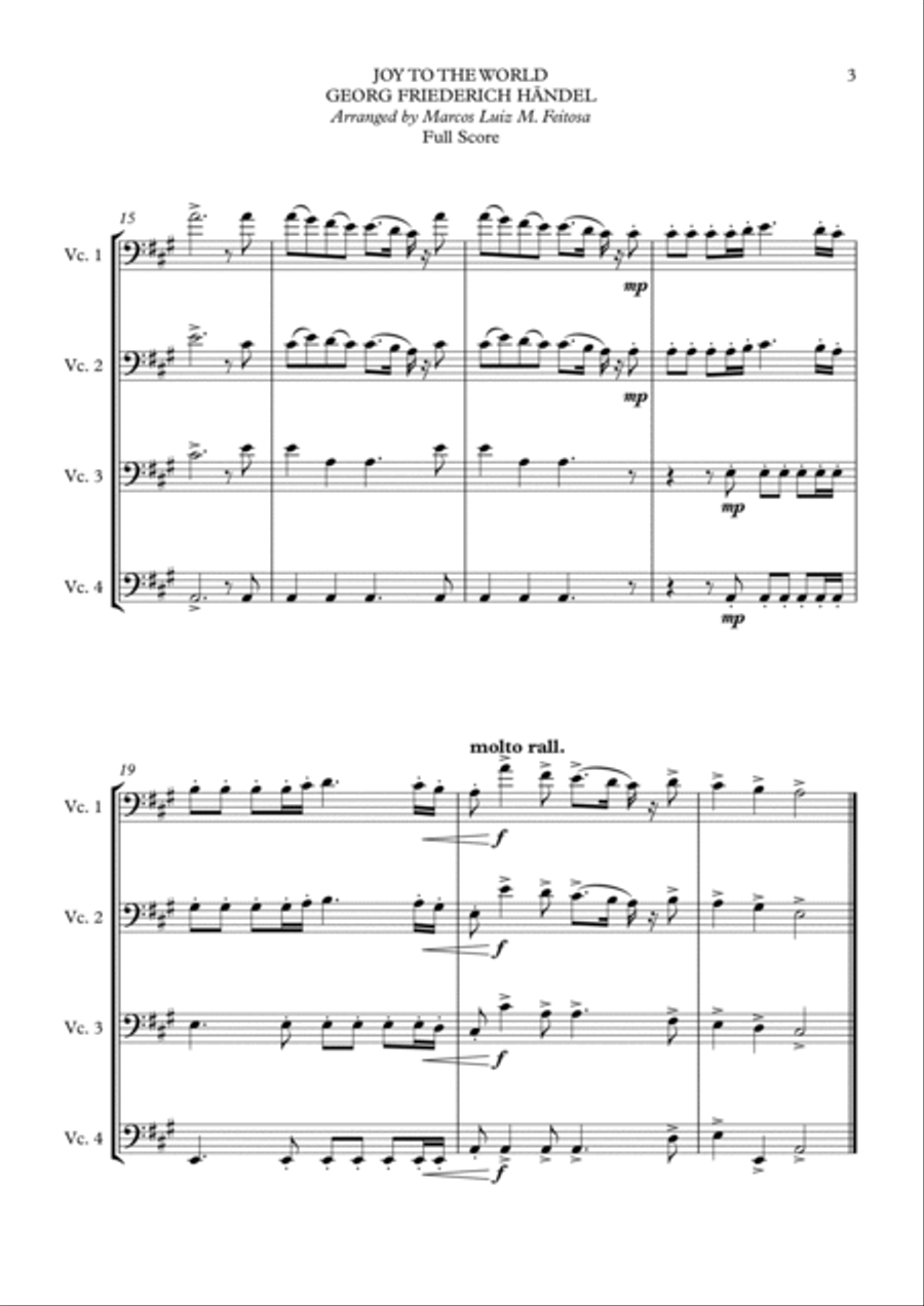 Joy To The World (Cantai Que o Salvador Chegou) - Cello Quartet String Quartet scores gallery preview page 5