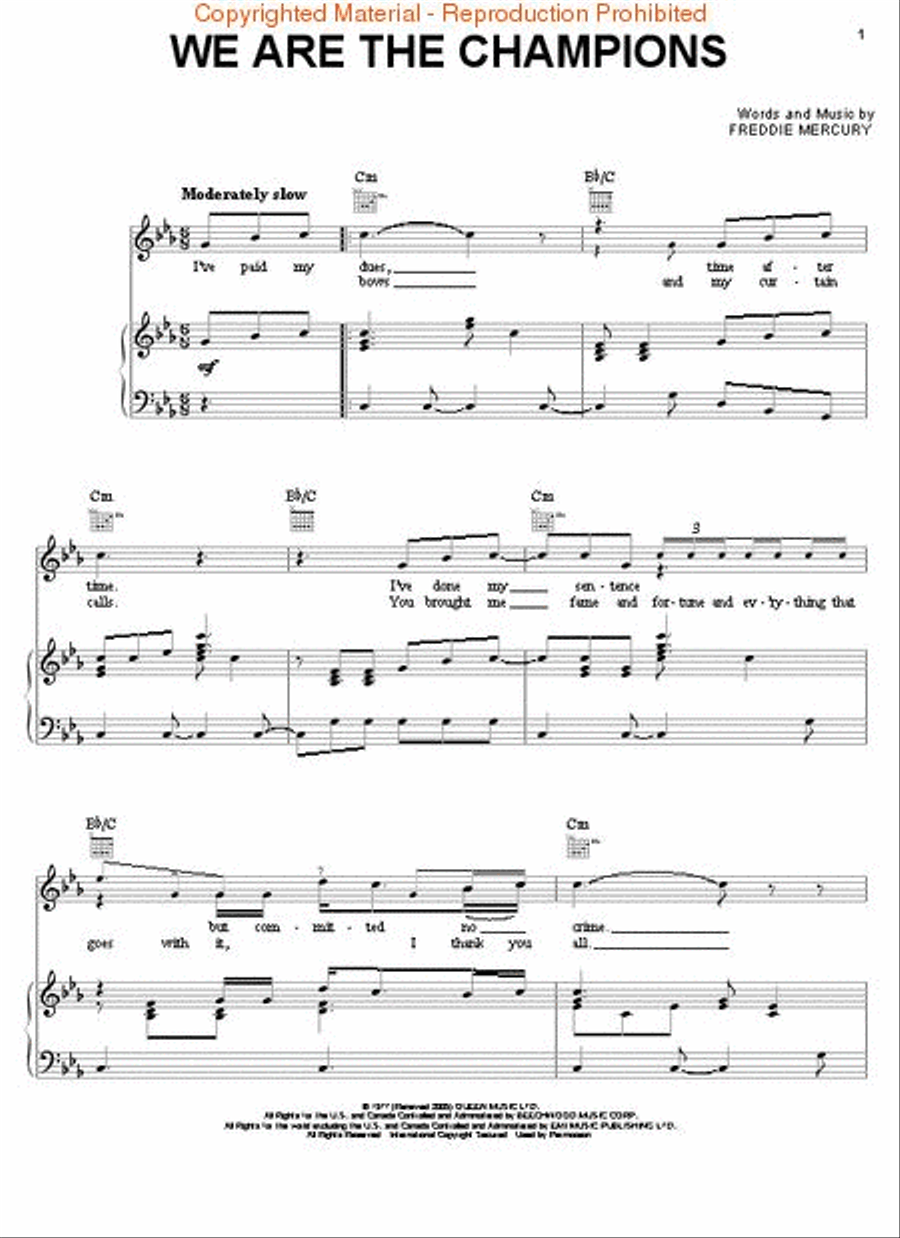 We Are the Champions Piano, Vocal, Guitar scores gallery preview page 2