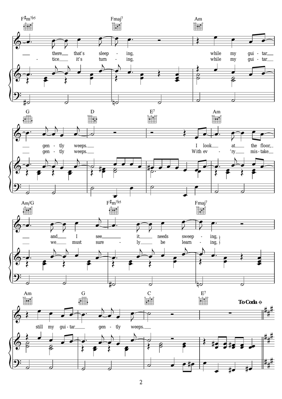 While My Guitar Gently Weeps Piano, Vocal, Guitar scores gallery preview page 2