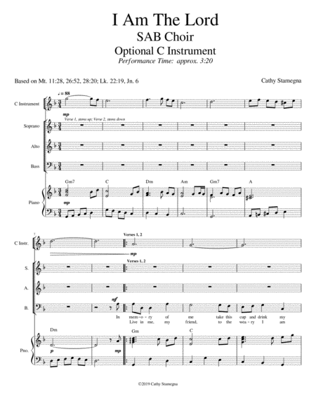 I Am the Lord (SAB Choir, Chords, Optional C Instrument, Accompanied) 3-Part - Digital Sheet Music