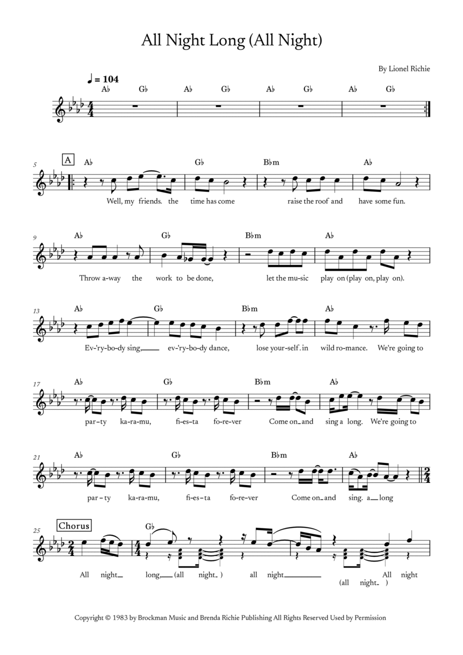 All Night Long (all Night) Piano scores gallery preview page 1
