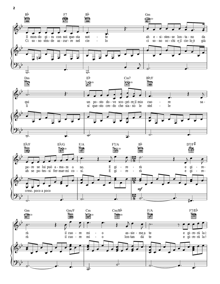 Gira Con Me Piano, Vocal, Guitar scores gallery preview page 2