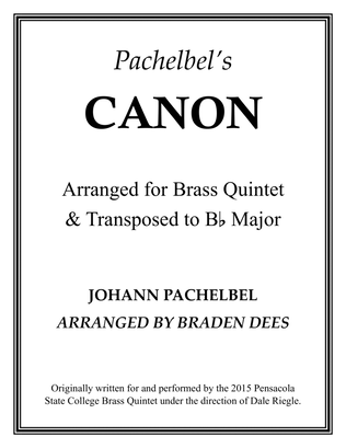 Book cover for Pachelbel's "Canon" for Brass Quintet