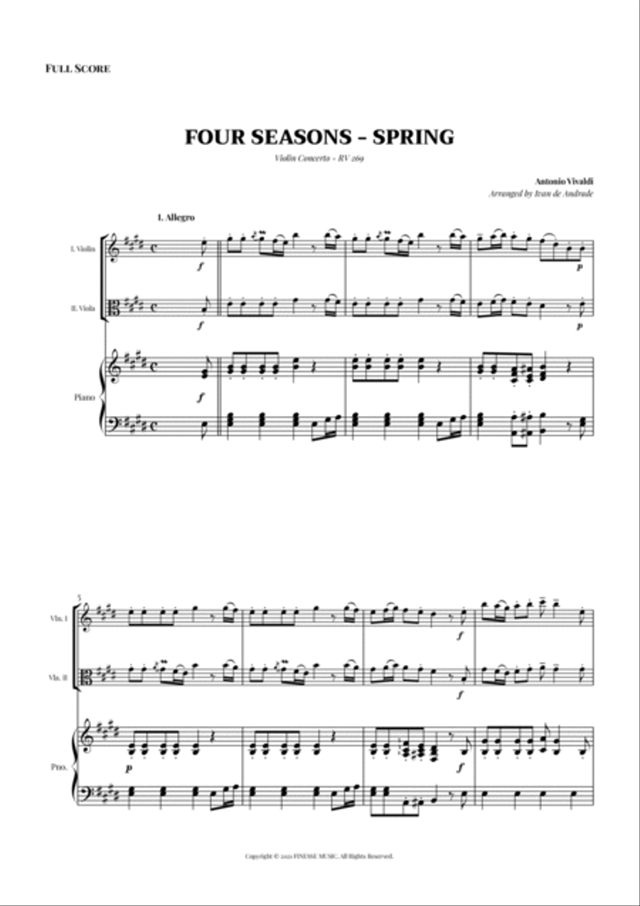 TRIO - Four Seasons Spring (Allegro) for VIOLIN, VIOLA and PIANO - E Major Small Ensemble scores gallery preview page 3