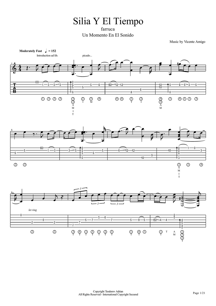 Vicente Amigo - Un Momento En El Sonido - 6 - Silia Y El Tiempo Acoustic Guitar scores gallery preview page 1