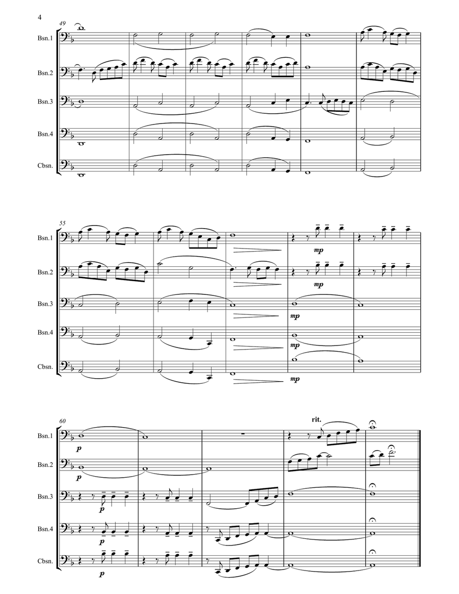 Colorful Clouds Chasing the Moon - Chinese traditional song for Bassoon Quartet Woodwind Quartet scores gallery preview page 5