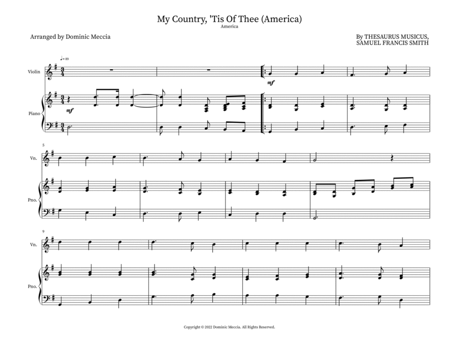 My Country, 'Tis Of Thee (America) String Duet scores gallery preview page 1
