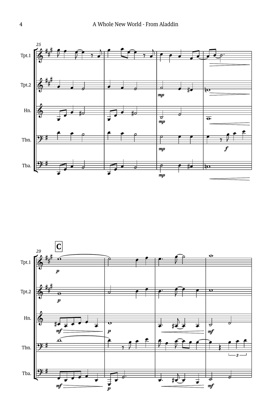 A Whole New World Brass Quintet scores gallery preview page 4