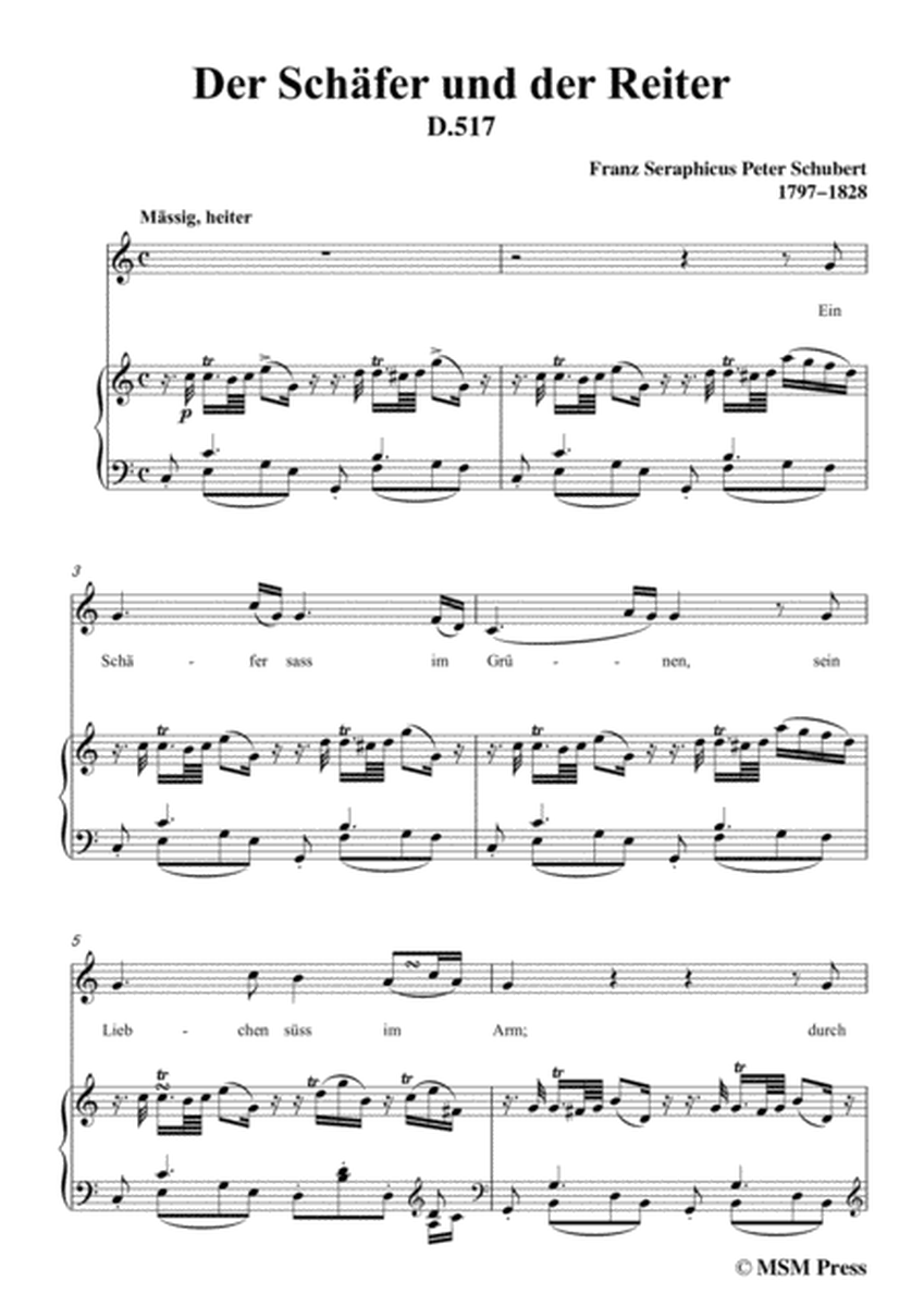 Schubert-Der Schäfer und der Reiter,in C Major,Op.13 No.1,for Voice and Piano image number null
