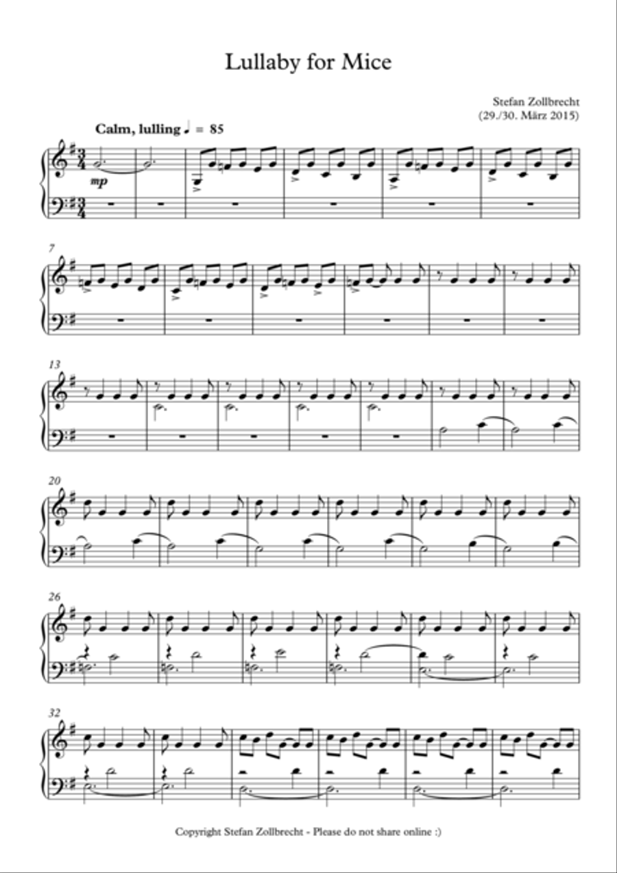 Lullaby For Mice Lullaby For Mice Easy Piano scores gallery preview page 1