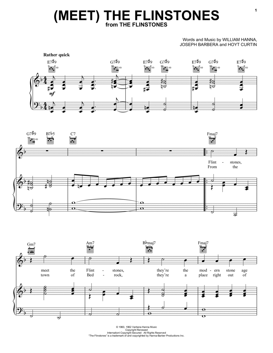 (Meet) The Flintstones (Meet) The Flintstones Piano, Vocal, Guitar scores gallery preview page 1