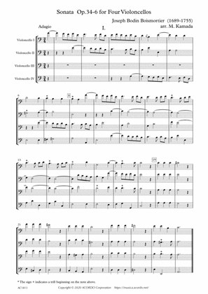 Sonata Op.34-6 for Four Violoncellos