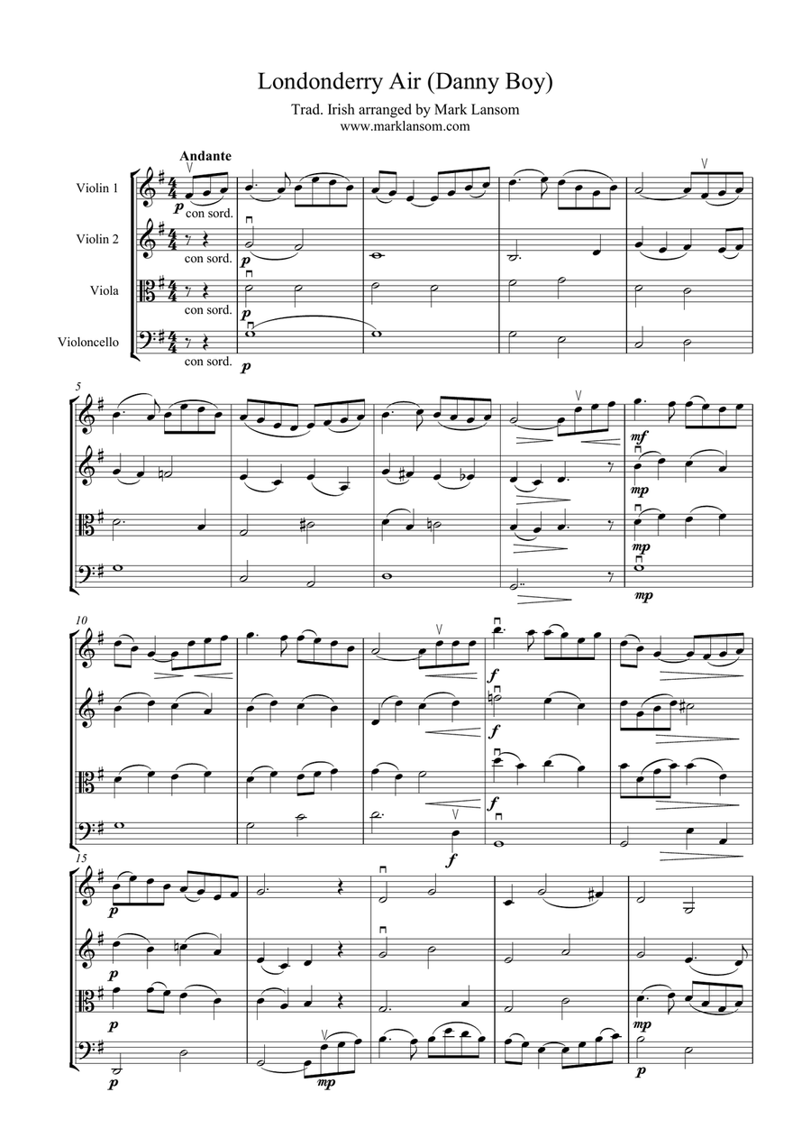 Londonderry Air (Danny Boy) for String Quartet image number null