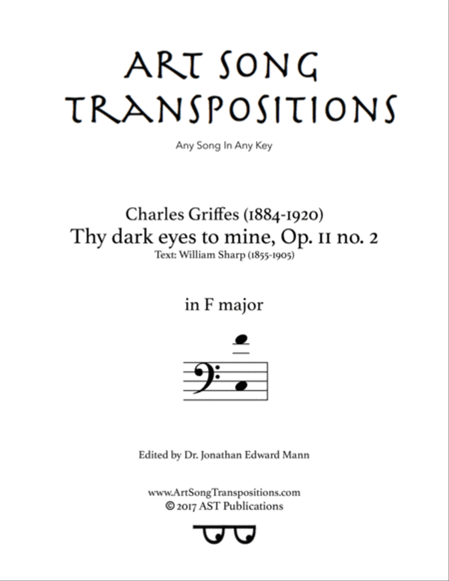 GRIFFES: Thy dark eyes to mine, Op. 11 no. 2 (transposed to F major, bass clef) Voice scores gallery preview page 1