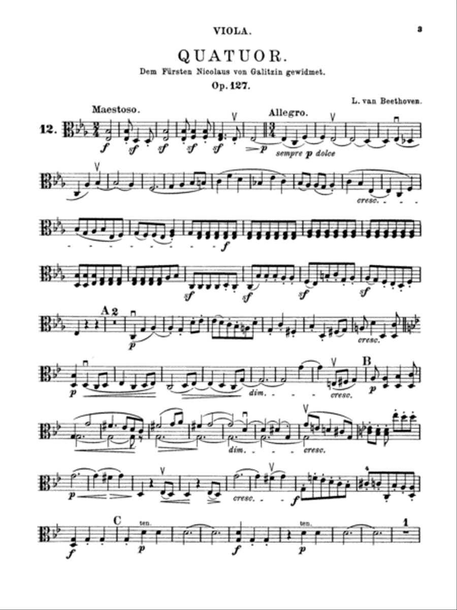 Beethoven: String Quartet, Op. 127 No. 12 String Quartet scores gallery preview page 1