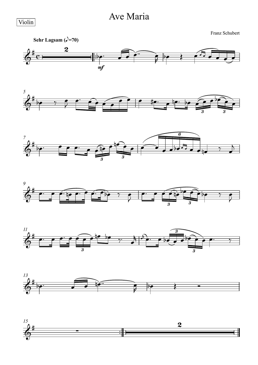 Franz Schubert - Ave Maria (Violin Solo) - Bb Key Violin Solo scores gallery preview page 3