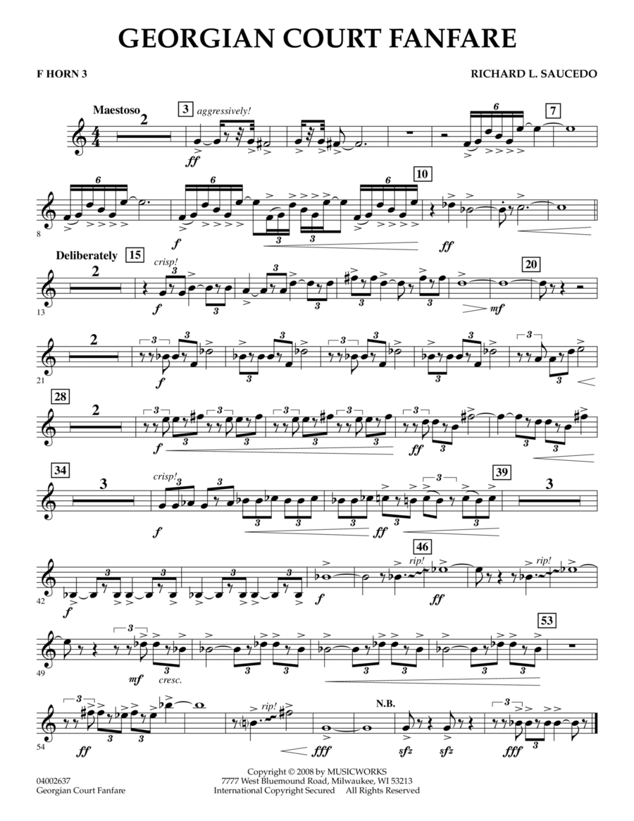 Georgian Court Fanfare - F Horn 3 Horn scores gallery preview page 1