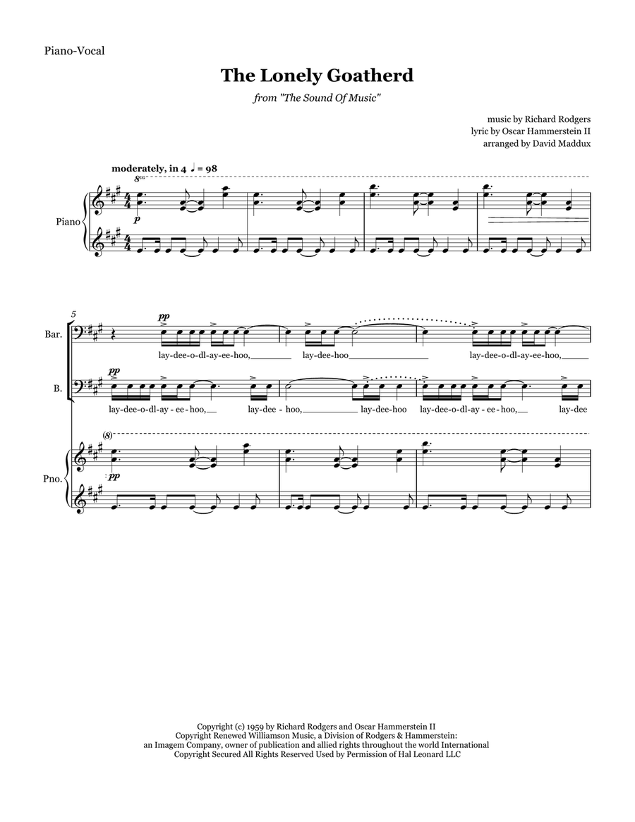 The Lonely Goatherd from the Sound of Music TTBB scores gallery preview page 1
