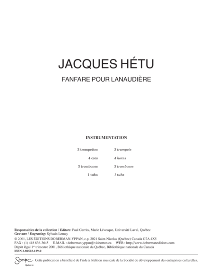 Fanfare pour Lanaudière Fanfare pour Lanaudière Orchestra scores gallery preview page 1