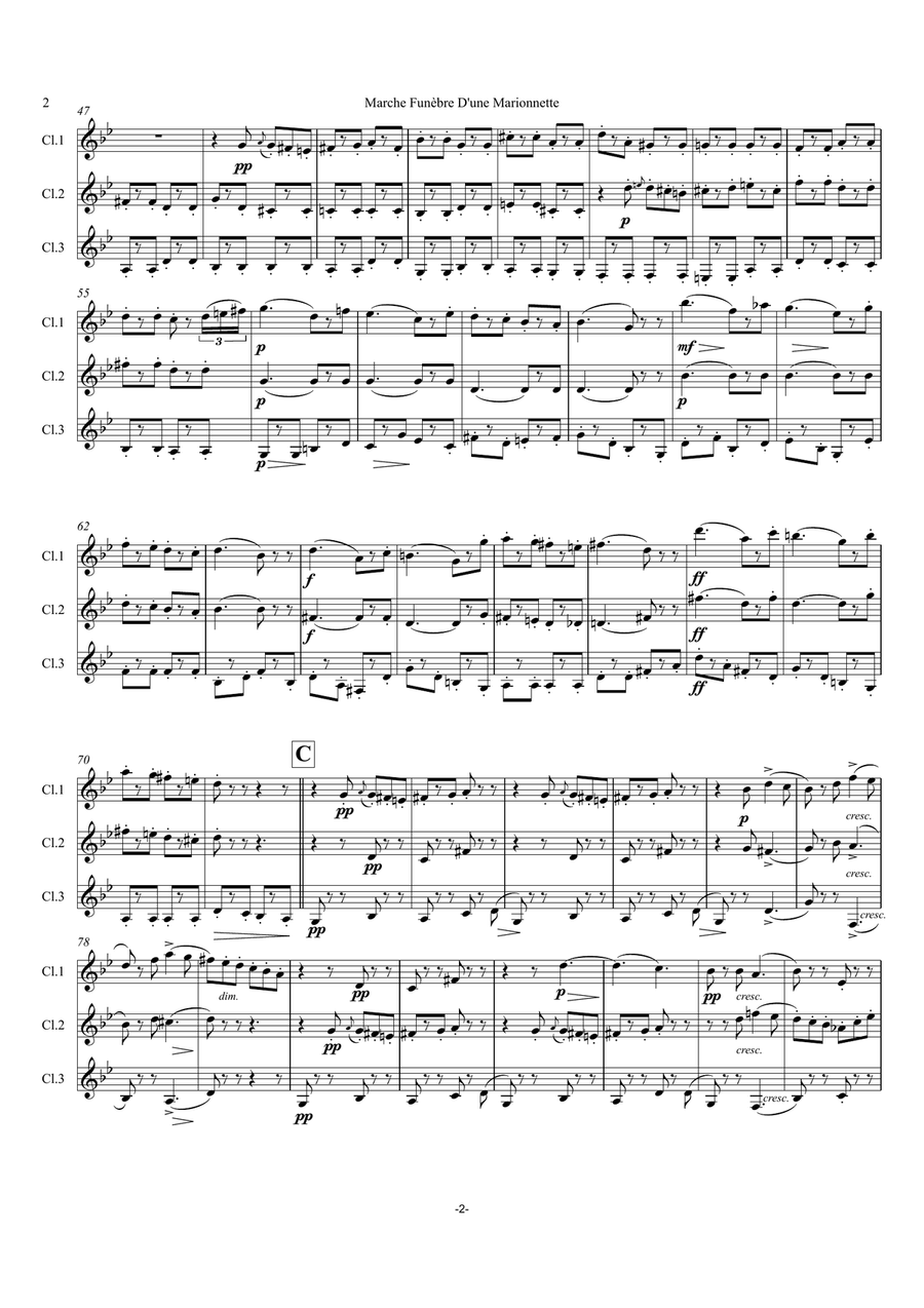 Gounod: Funeral March of a Marionette (Marche Funèbre d’une Marionette)”Hitchcock” - clarinet trio Clarinet Trio scores gallery preview page 2