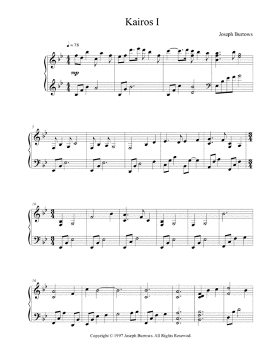 Kairos I by Joseph Burrows - Piano Solo Piano Solo scores gallery preview page 1