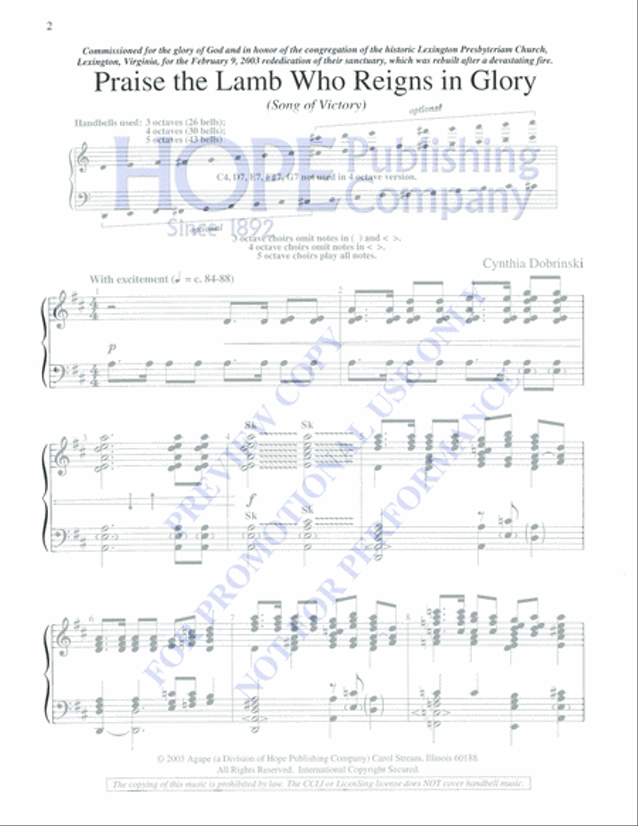 Praise the Lamb Who Reigns in Glory 5-Octaves scores gallery preview page 2