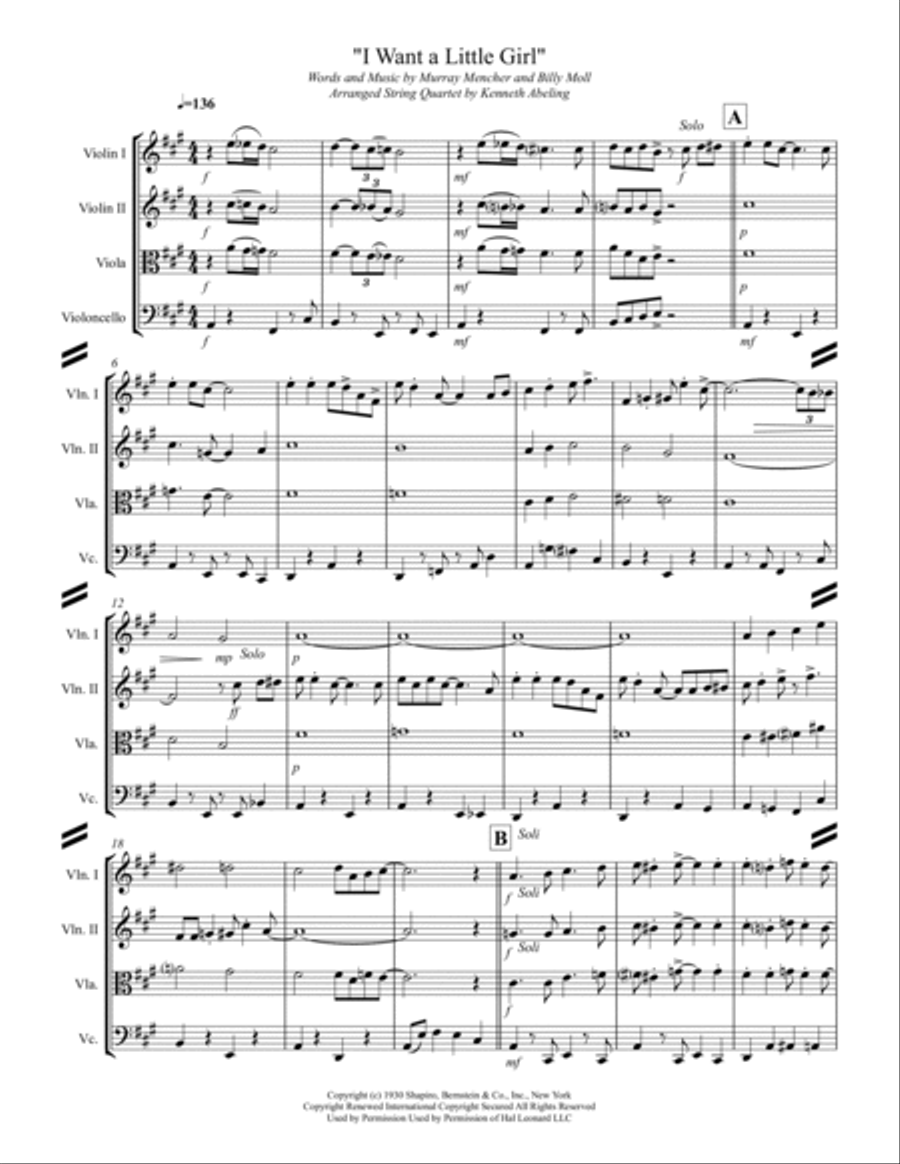 I Want A Little Girl String Quartet scores gallery preview page 2