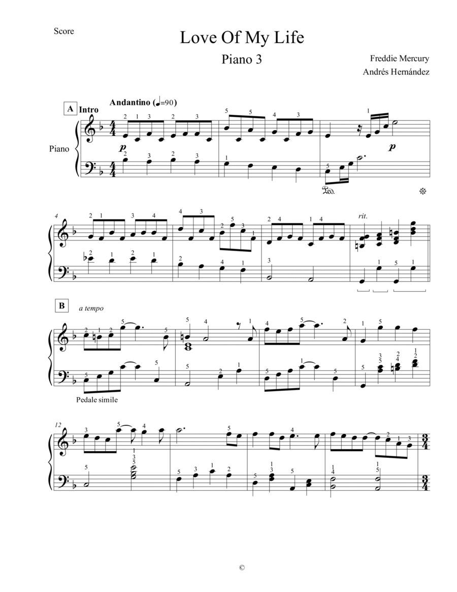 Love Of My Life Piano Solo scores gallery preview page 1