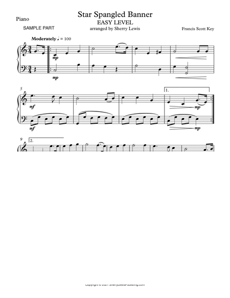 THE STAR SPANGLED BANNER, National Anthem, for easy Solo Piano image number null