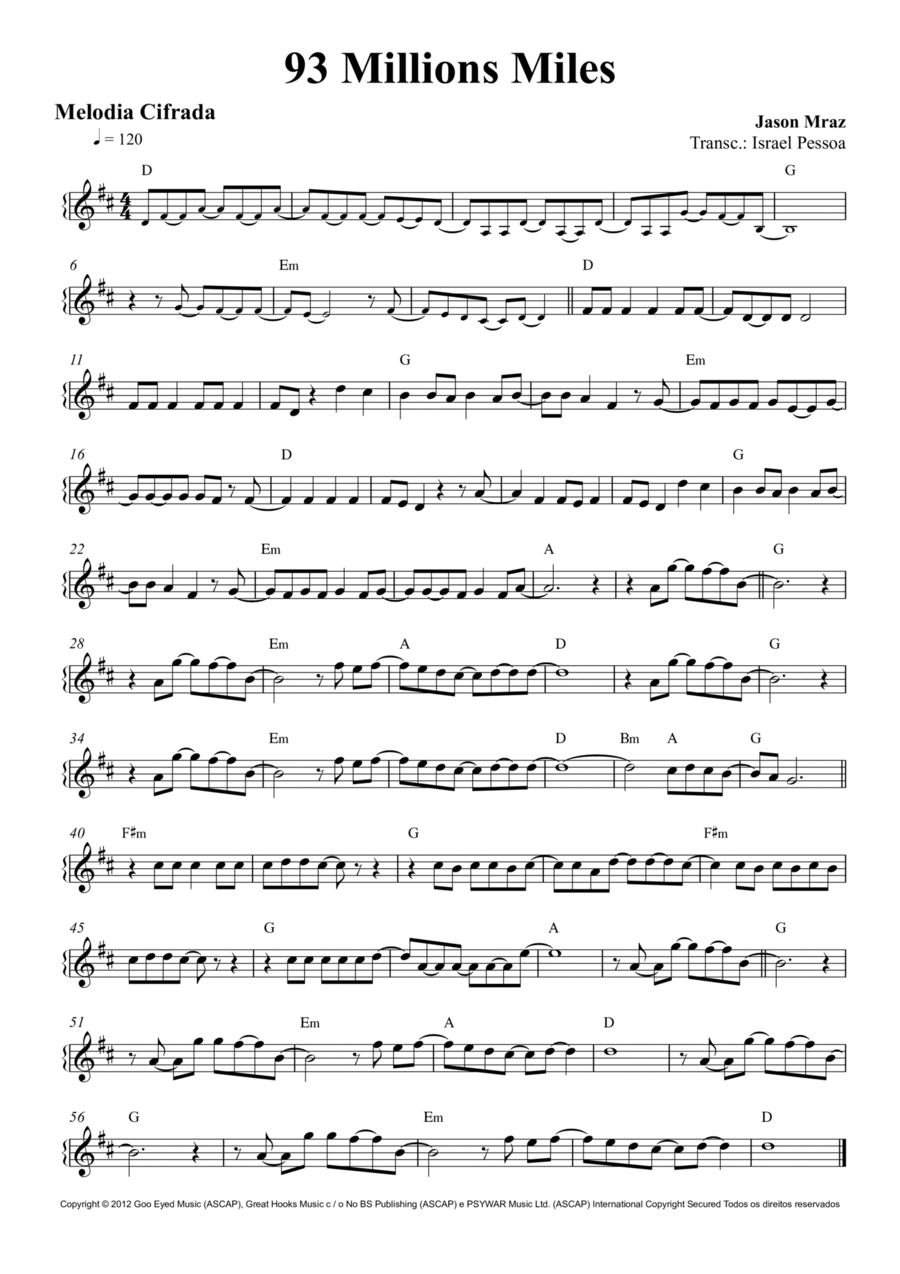 93 Million Miles 93 Million Miles Piano, Vocal, Guitar scores gallery preview page 1