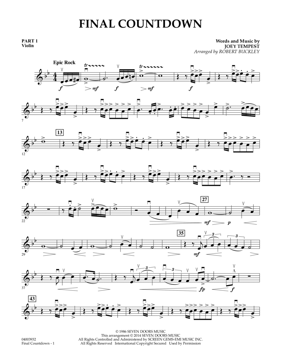 Final Countdown - Pt.1 - Violin Concert Band scores gallery preview page 1