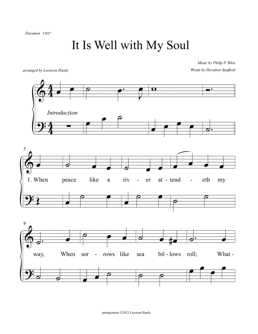 It Is Well With My Soul (When Peace, Like a River) (Beginner) Easy Piano scores gallery preview page 1