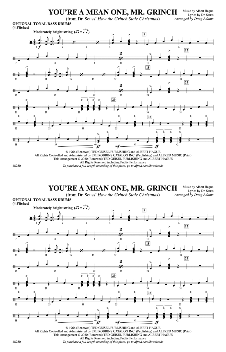 You're a Mean One, Mr. Grinch: Tonal Bass Drum Marching Band scores gallery preview page 1
