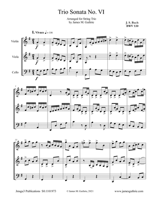 Book cover for BACH: Trio Sonata No. 6 BWV 530 for String Trio