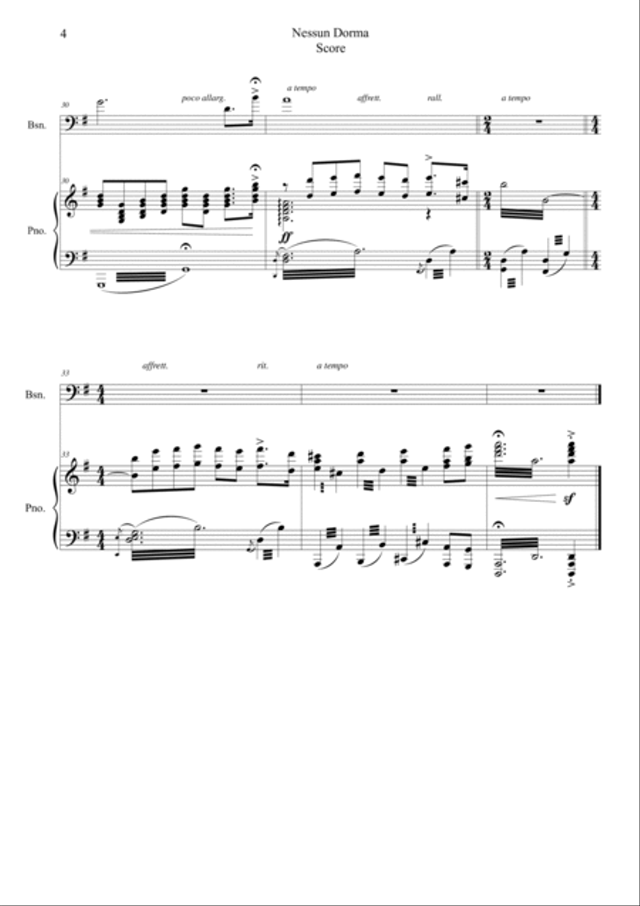 Nessun Dorma (Opera Turandot aria) Bassoon scores gallery preview page 4