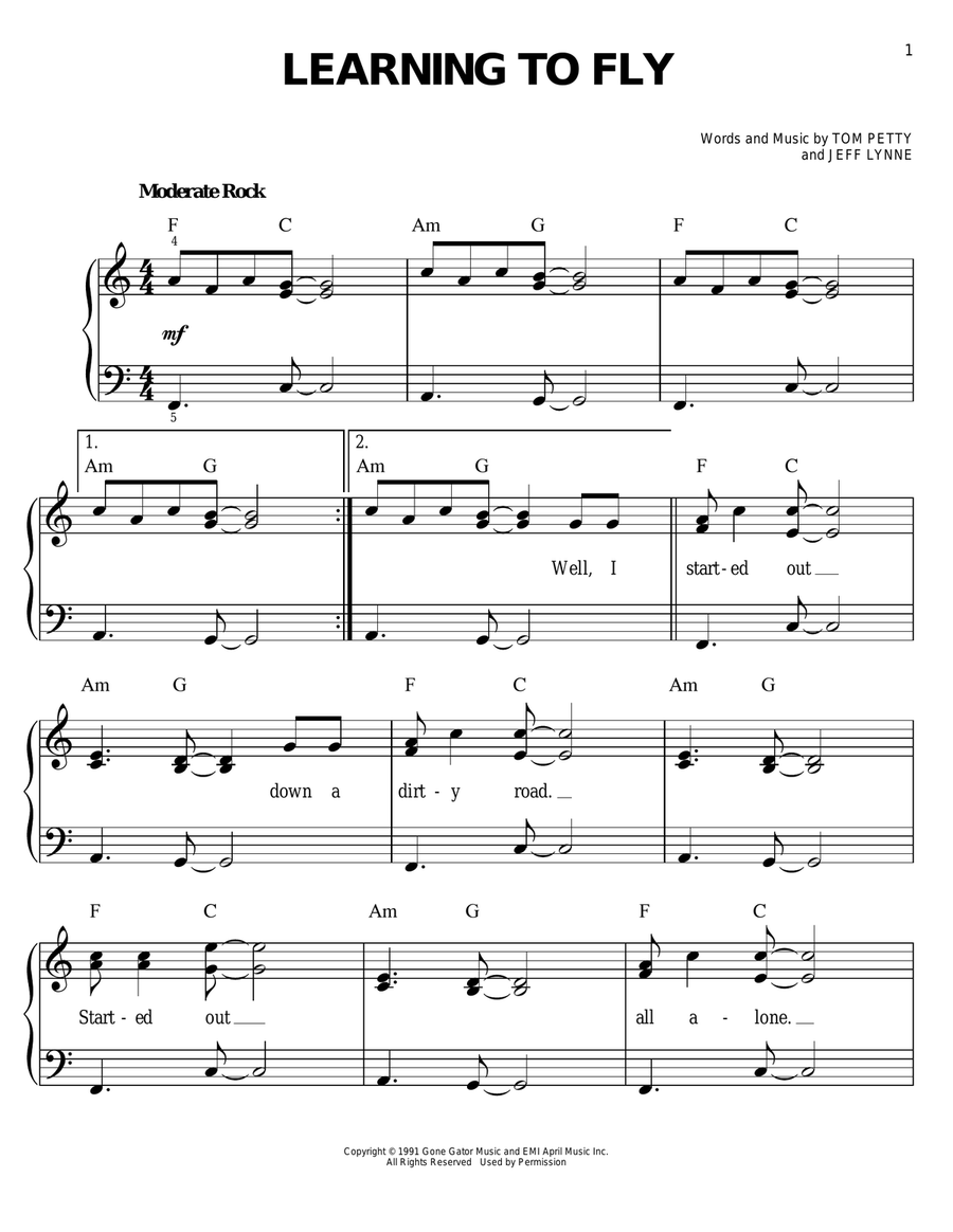 Learning To Fly Easy Piano scores gallery preview page 1
