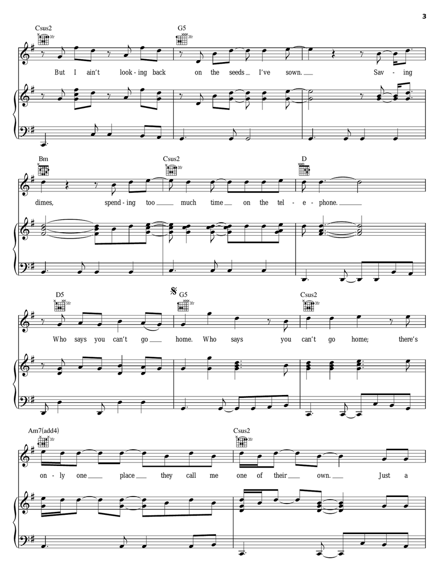 Who Says You Can't Go Home Piano, Vocal, Guitar scores gallery preview page 3