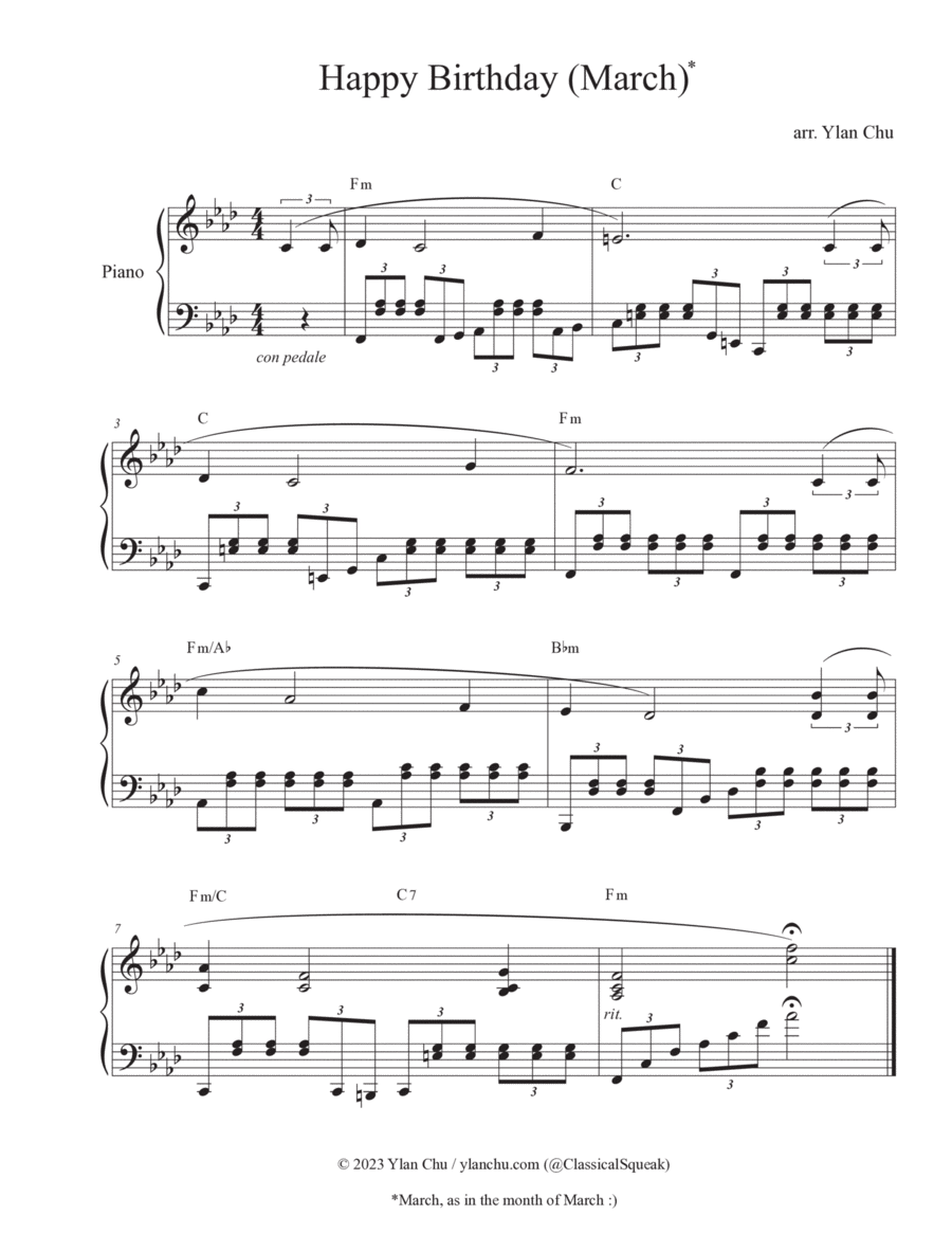 Happy Birthday (Minor Key) for Easy-Intermediate Piano / Beginner Piano / Sight Reading (March) Piano Method scores gallery preview page 1