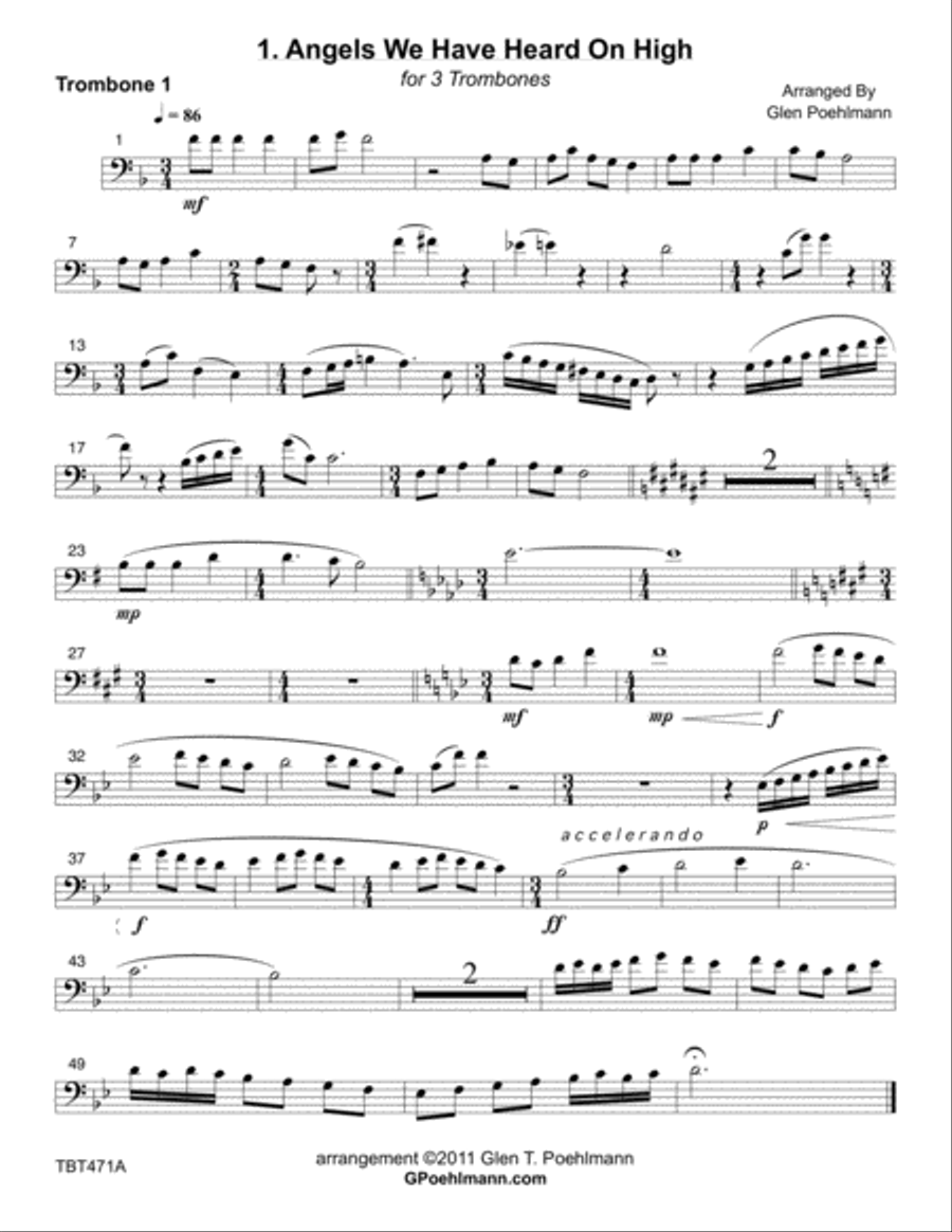 7 CHRISTMAS CAROLS for TROMBONE TRIO (unaccompanied) Trombone Trio scores gallery preview page 5