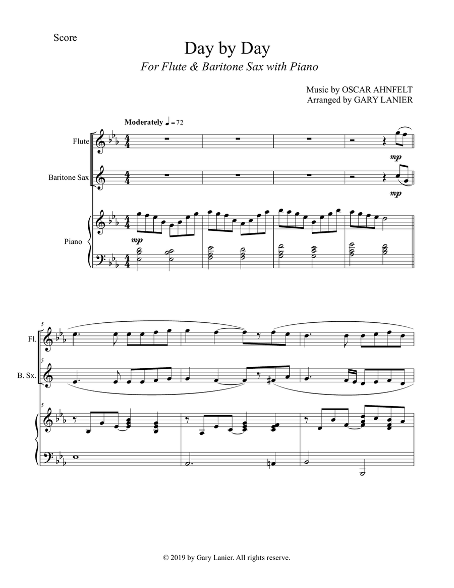 DAY BY DAY (Flute & Baritone Sax with Piano - Score & Part included) Woodwind Duet scores gallery preview page 2