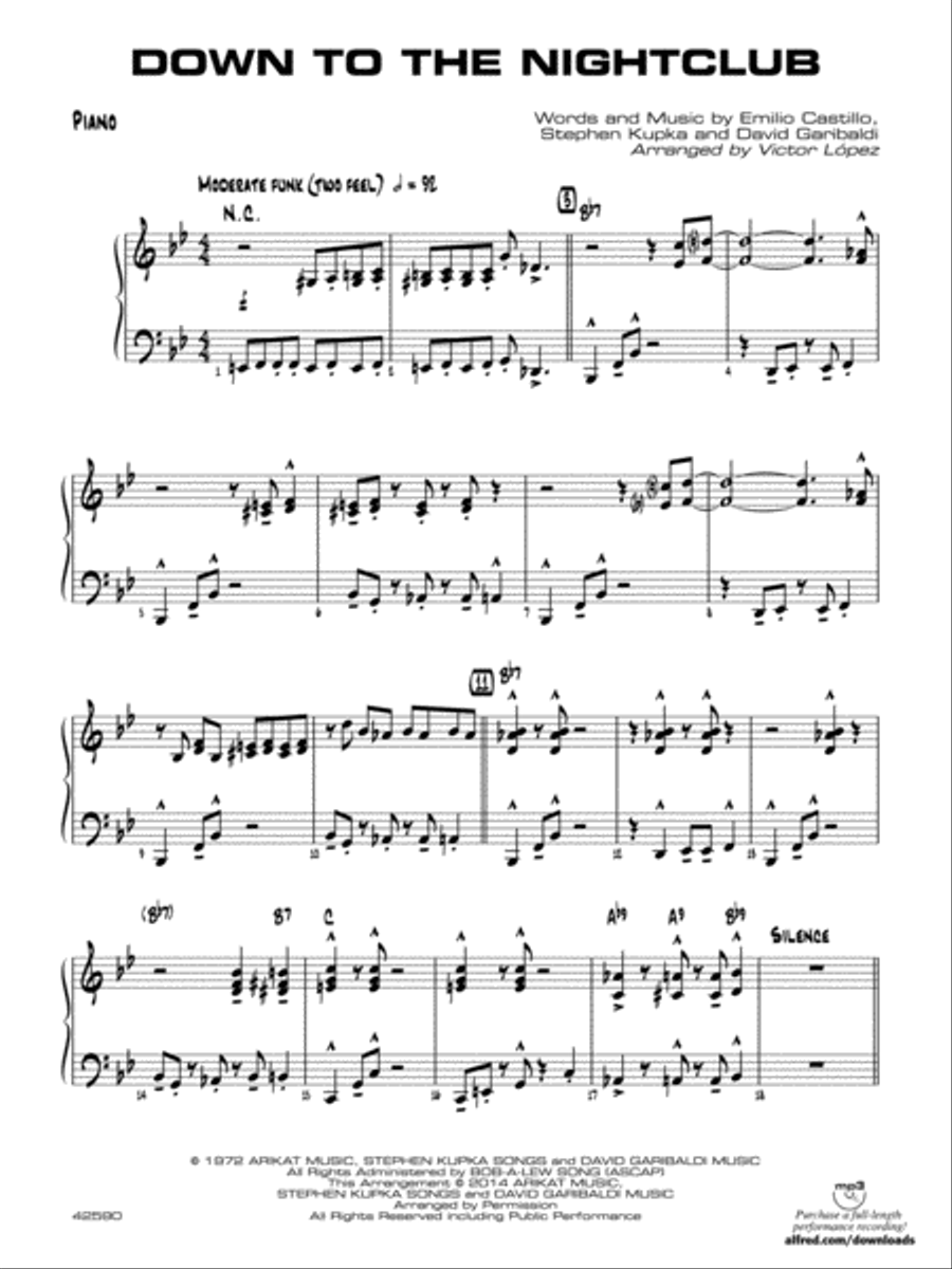 Down to the Nightclub: Piano Accompaniment Jazz Ensemble scores gallery preview page 1