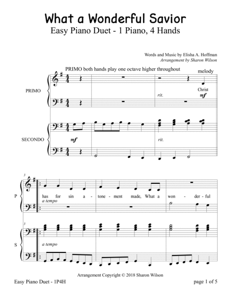What a Wonderful Savior (Easy Piano Duet; 1 Piano, 4-Hands) image number null