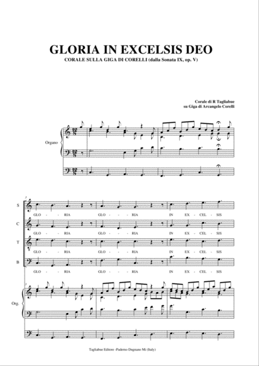 GLORIA IN EXCELSIS DEO - Chorus on the Giga by CORELLI (From Sonata IX, op. V). Arr. for SATB Choir 4-Part scores gallery preview page 2