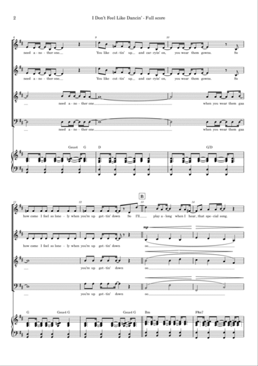 I Don't Feel Like Dancin' 4-Part scores gallery preview page 2
