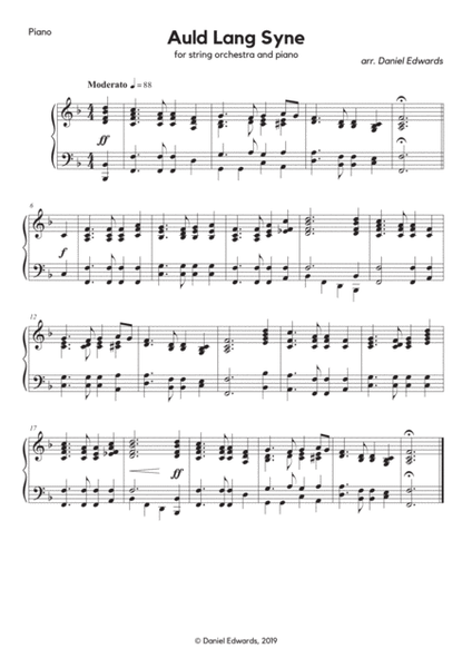 Auld Lang Syne arranged for string orchestra and piano image number null