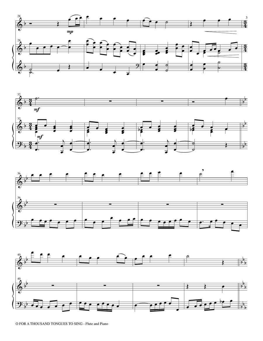 O FOR A THOUSAND TONGUES TO SING (Flute Piano and Flute Part) Flute scores gallery preview page 3