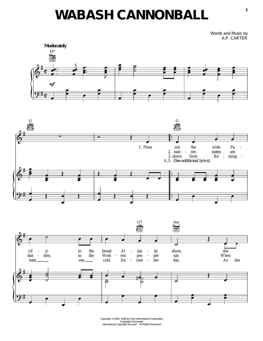 Wabash Cannonball Piano, Vocal, Guitar scores gallery preview page 1