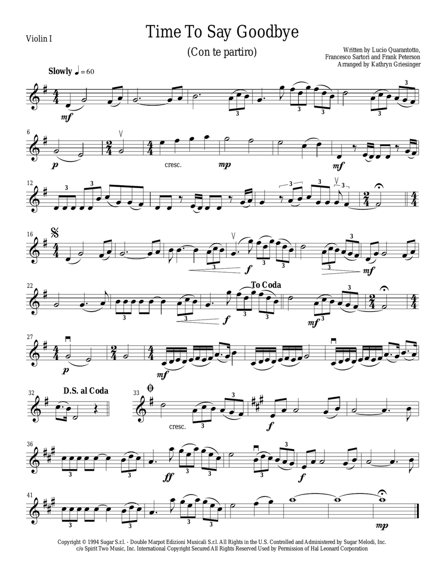 Time To Say Goodbye String Quartet scores gallery preview page 1
